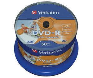 Диск DVD-R Verbatim 4.7 Gb, 16x, Cake Box (50), Printable (ID) (50/200)., купить в Краснодаре