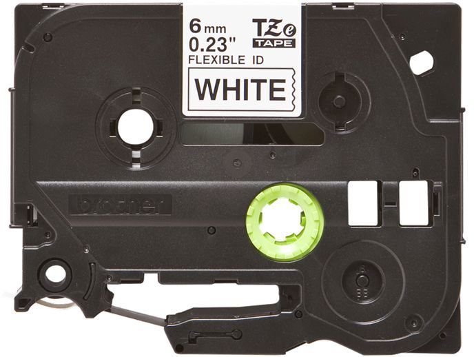 Плёнка для наклеек эластичная Brother TZE-FX211 чёрный шрифт на белой основе, 6мм*8м, купить в Краснодаре