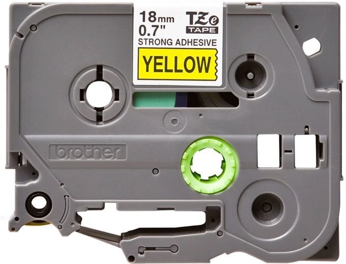 Плёнка повышенной адгезии для наклеек Brother TZES-641 чёрный шрифт на жёлтой основе, 18мм*8м, купить в Краснодаре