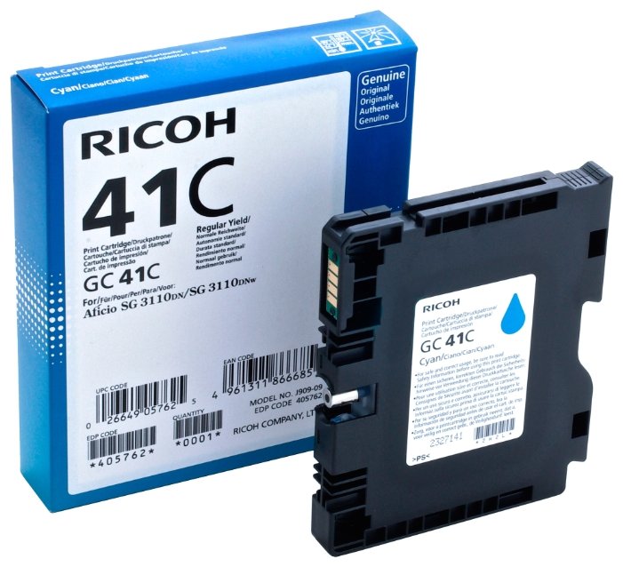 Картридж гелевого принтера большой емкости GC41C голубой Ricoh Aficio 3110DN/DNw/SFNw/3100SNw/7100DN (2200стр)