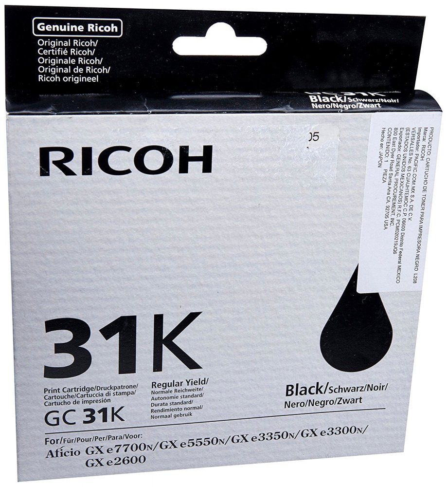 Картридж тип GC31000 стр. черный Ricoh Aficio GXe2600/3300N/3350N/5550N/7700N (1920стр)