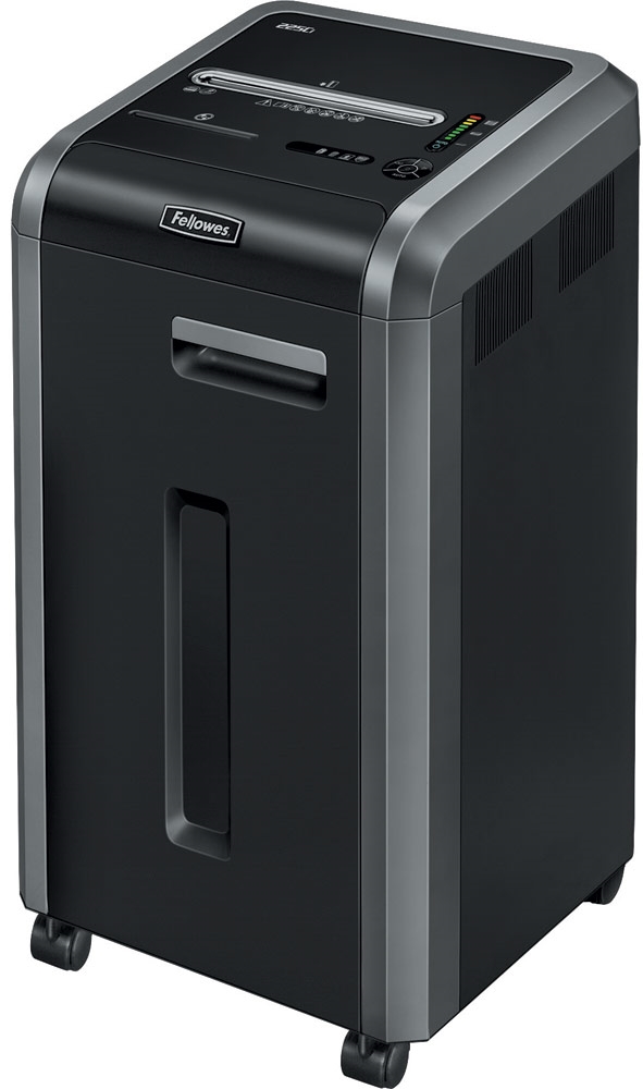 Шредер Fellowes®  225Mi.  (14 листов) , 60 литр, 2х12 мм (класс 5), 100% Jam Proof, уничтожает: скобы/скрепки/карты/CD