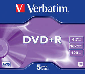 Диск DVD+R Verbatim 4.7 Gb, 16x, Jewel Case (5), (5/100), купить в Краснодаре