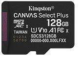 Флеш карта microSD 128GB Kingston microSDXC Class 10 UHS-I U1 A1 V10 Select Plus 150MB/s, купить в Краснодаре