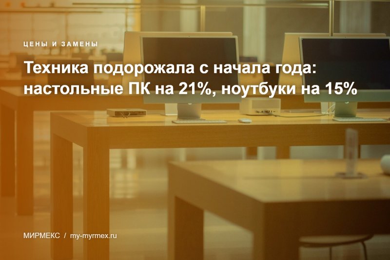 Техника подорожала с начала года: настольные ПК на 21%, ноутбуки на 15%