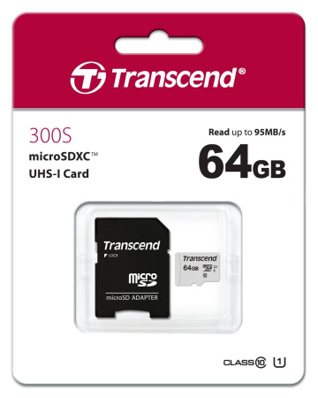 Флеш карта microSD 64GB Transcend microSDXC Class 10 UHS-I U1, (SD адаптер), TLC, купить в Краснодаре