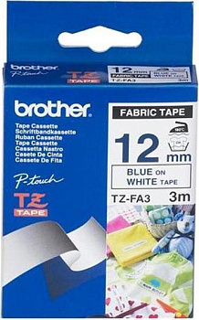 Плёнка для наклеек Brother TZE-FA3 на ткань, синий шрифт на белой основе, 12мм*8м