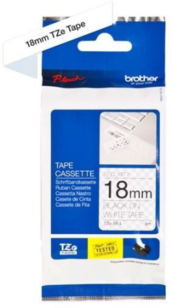 Плёнка для наклеек Brother TZE-SE4 security tape, чёрный шрифт на белой основе, 18мм*8м, купить в Краснодаре