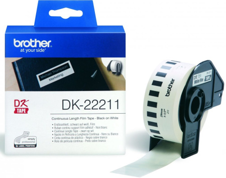 Белая плёночная клеящаяся лента Brother DK22211, ширина 29 мм (неразрезанная, рулон 15,24м), купить в Краснодаре
