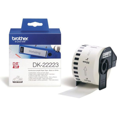 Белая бумажная клеящаяся лента Brother DK22223, ширина 50 мм (неразрезанная, рулон 30,48м), купить в Краснодаре