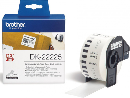 Белая бумажная клеящаяся лента Brother DK22225, ширина 38 мм (неразрезанная, рулон 30,48м) (A2389), купить в Краснодаре
