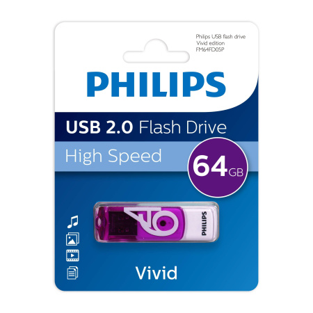 Флеш накопитель 64GB PHILIPS VIVID2.0 64GB, USB 2.0, купить в Краснодаре