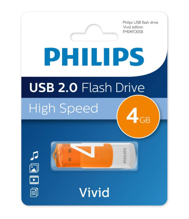 Флеш накопитель 4GB PHILIPS VIVID2.0 4GB, USB 2.0, купить в Краснодаре