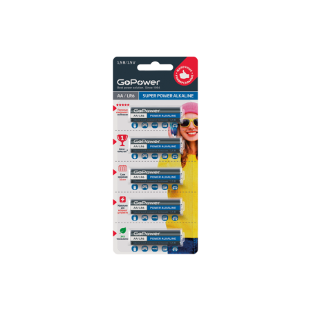 Батарейка AA GoPower LR6 AA BL5 Alkaline 1.5V, купить в Краснодаре