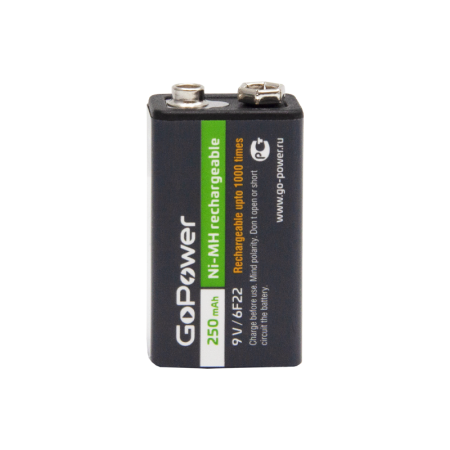 Аккумулятор бытовой GoPower Крона 6F22 BL1 NI-MH 9V 250mAh (1 Аккумулятор бытовой GoPower Крона 6F22 (00-00017020), купить в Краснодаре