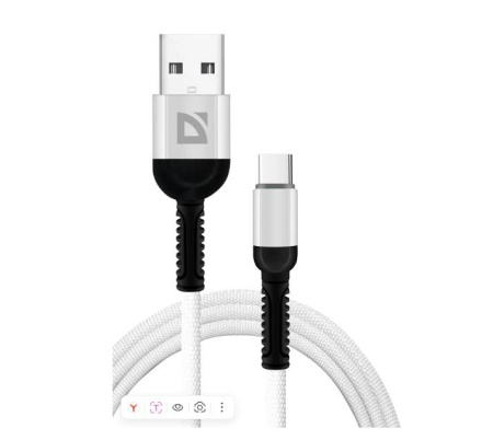 Defender Кабель F167, USB 2.0 (AM) - Type C, 1метр, 2.4А, нейлоновая оплетка, белый., купить в Краснодаре
