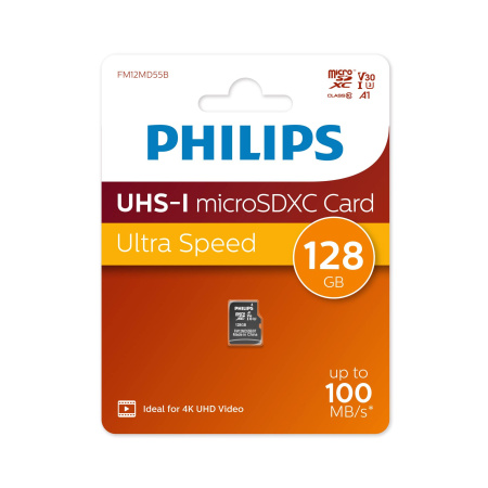 Флеш карта microSD 128GB PHILIPS High Speed microSDHC Class UHS-I U3, V30, A1, 100MB/s, купить в Краснодаре