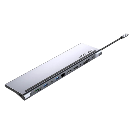 Мультифункциональная док-станция Vention USB Type C 12 в 1 Док-станция Vention USB Type-C M/HDMI F+VGA F+DisplayPort F+RJ45+USB 3.0+USB 2.0 Type-AF+USB Type-C F+DC Jack 3.5mm+SD F+microSD F (THSHC), купить в Краснодаре