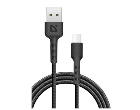Defender Кабель F181, USB 2.0 (AM) - microUSB 2.0 (BM), 1метр, 2.4А, нейлоновая оплетка, чёрный, купить в Краснодаре