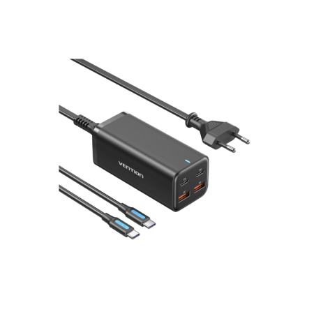 Сетевое зарядное устройство Vention на 4 порта GaN 100W USB (C+C+A+A) Чёрный, шт. Vention FBSBG-EU, купить в Краснодаре