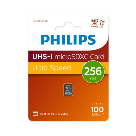 Флеш карта microSD 256GB PHILIPS High Speed microSDHC Class UHS-I U3, V30, A1, 100MB/s, купить в Краснодаре