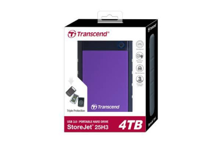 Внешний жесткий диск 4TB Transcend StoreJet 25H3P, 2.5", USB 3.1, противоударный, Черный/Фиолетовый, купить в Краснодаре