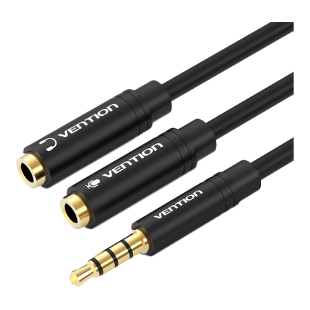 Переходник-разветвитель Vention гибкий Jack 3.5 mm M 4 pin Разветвитель Vention mini Jack 3.5 mm M/mini Jack 3.5 mm F x 2 - 0.3 м (BBCBY), купить в Краснодаре
