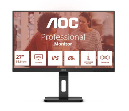 МОНИТОР 27" AOC U27E3UF Black с поворотом экрана (4K, IPS, 3840x2160, 4 ms, 178°/178°, 350 cd/m, 1000:1, +2xHDMI 2.0), купить в Краснодаре