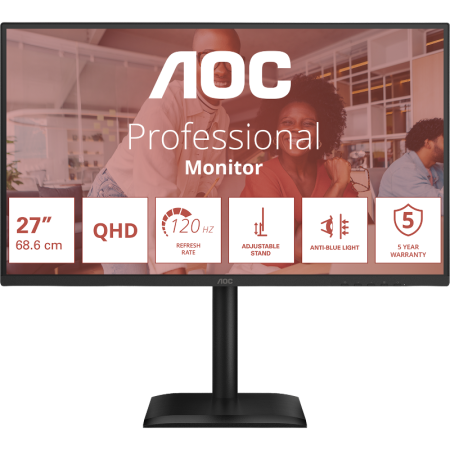 Монитор AOC Q27E4U 27 16:9 IPS 2560x1440 120Hz 4ms 350cd 1xHDMI 1xDP 4xUSB 3.2 2Wx2 HAS 150mm Internal Black 100x100 AOC Q27E4U, купить в Краснодаре
