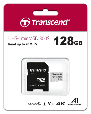 Флеш карта microSD 128GB Transcend microSDXC Class 10 UHS-I U3, V30, A1, (SD адаптер), TLC, купить в Краснодаре