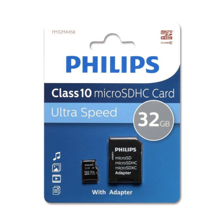 Флеш карта microSD 32GB PHILIPS microSDHC Class 10 (SD адаптер), купить в Краснодаре