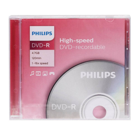 Диск DVD-R Philips 4.7 Gb, 16x, Slim Case (1), купить в Краснодаре
